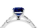White gold Emerald Cut Blue Sapphire Solitaire with Side Baguettes and Channel Set Band_4