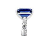 White gold Emerald Cut Blue Sapphire Solitaire with Side Baguettes and Channel Set Band_5