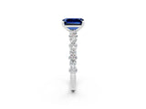 White gold Emerald Cut Blue Sapphire Solitaire with Side Stones, Pave Band, Four-Prong Setting_50