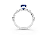 White gold Emerald Cut Blue Sapphire Solitaire with Side Stones, Pave Band, Four-Prong Setting_51