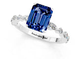 White gold Emerald Cut Blue Sapphire Solitaire with Side Stones on a Pavé Band and Four-Prong Setting_1