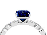 White gold Emerald Cut Blue Sapphire Solitaire with Side Stones on a Pavé Band and Four-Prong Setting_4