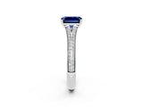 White gold Emerald Cut Blue Sapphire Split Shank Engagement Ring with Pavé Band_2