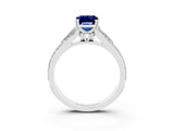 White gold Emerald Cut Blue Sapphire Split Shank Engagement Ring with Pavé Band_3