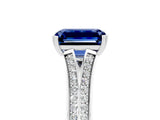White gold Emerald Cut Blue Sapphire Split Shank Engagement Ring with Pavé Band_5