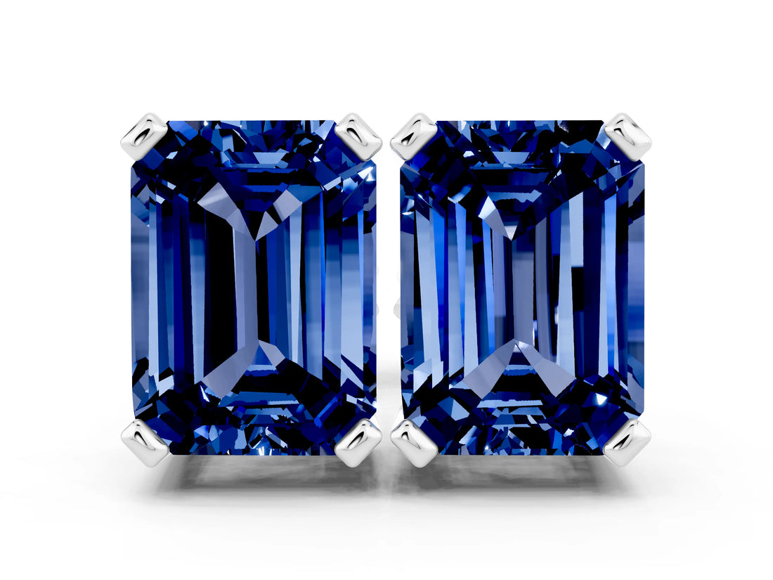 Silver 0.64 Carat Emerald Blue Sapphire Stud Earrings