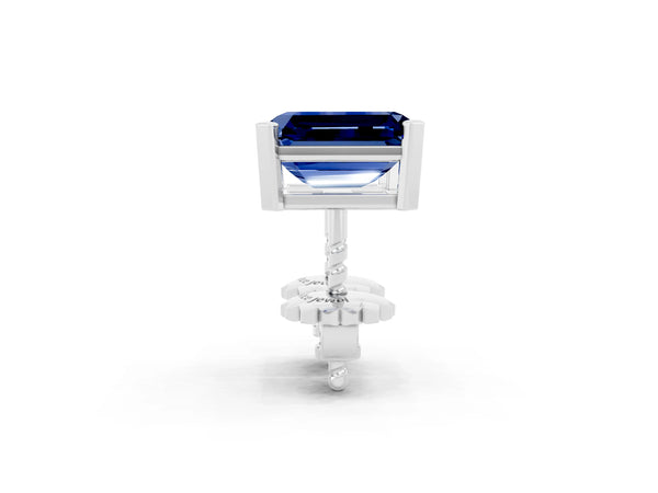 Silver Emerald Cut Blue Sapphire Stud Earrings
