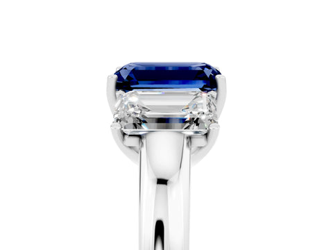 White gold Emerald Cut Blue Sapphire Three-Stone Ring with Four-Prong Setting and Classic Band_5