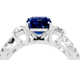 White gold Emerald Cut Blue Sapphire Three-Stone Ring with Pavé Split Shank and Four-Prong Setting_4