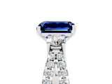 White gold Emerald Cut Blue Sapphire Three-Stone Ring with Pavé Split Shank and Four-Prong Setting_5