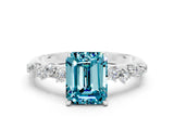 White gold Emerald Cut Blue Topaz Cluster Side Stone Solitaire Ring with Prong Setting_24