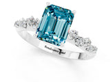 White gold Emerald Cut Blue Topaz Cluster Side Stone Solitaire Ring with Prong Setting_25