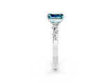 White gold Emerald Cut Blue Topaz Cluster Side Stone Solitaire Ring with Prong Setting_26