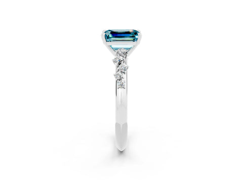 White gold Emerald Cut Blue Topaz Cluster Side Stone Solitaire Ring with Prong Setting_26