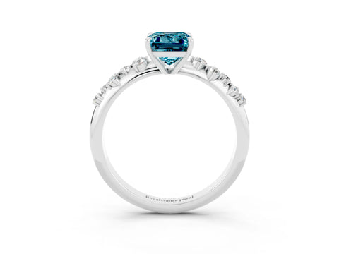 White gold Emerald Cut Blue Topaz Cluster Side Stone Solitaire Ring with Prong Setting_27