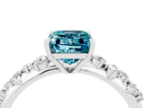 White gold Emerald Cut Blue Topaz Cluster Side Stone Solitaire Ring with Prong Setting_28