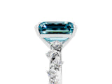 White gold Emerald Cut Blue Topaz Cluster Side Stone Solitaire Ring with Prong Setting_29