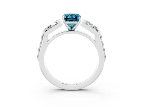 White gold Emerald Cut Blue Topaz Engagement Ring with Baguette Side Stones and Channel Set Band_3