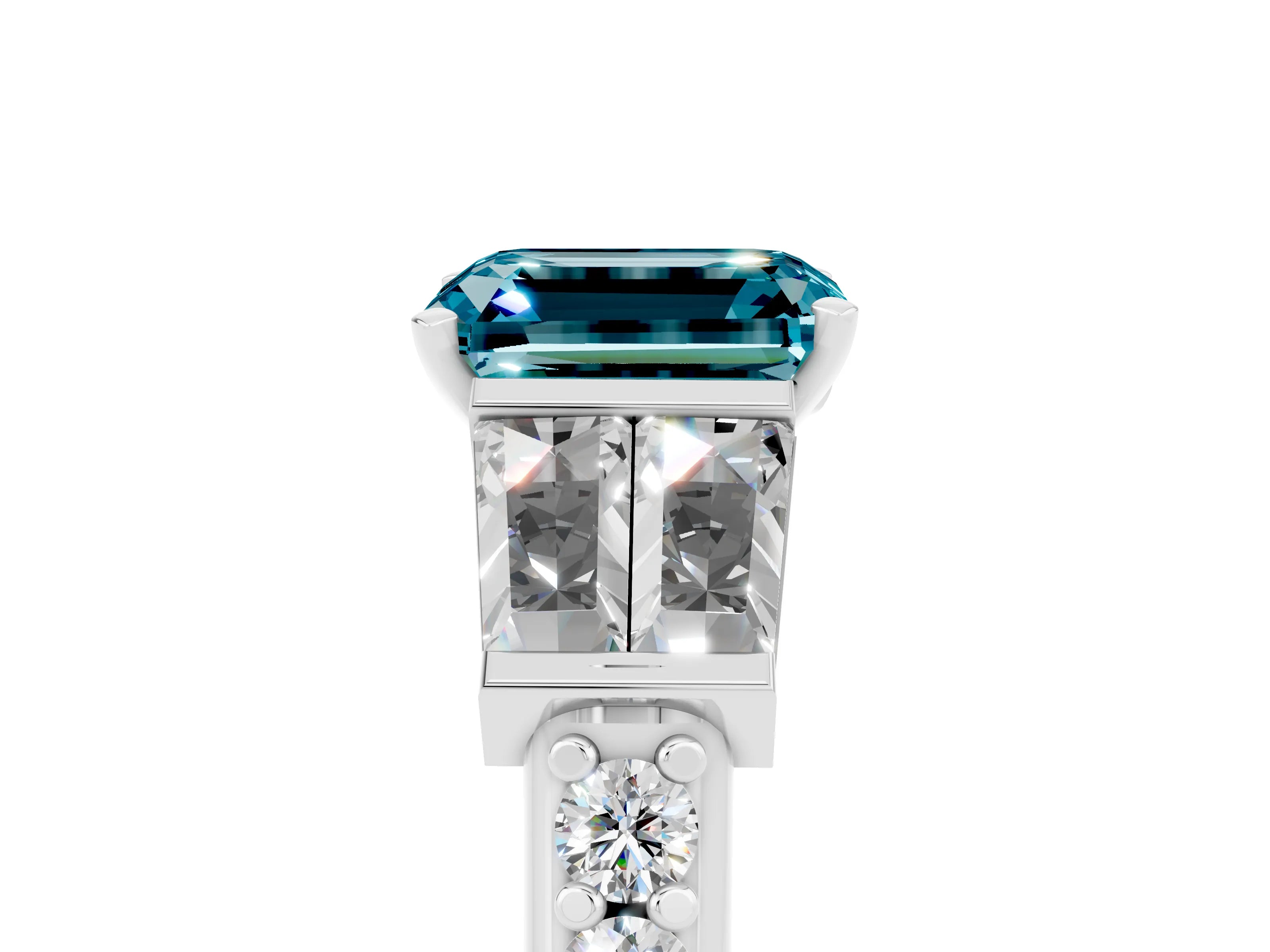 White gold Emerald Cut Blue Topaz Engagement Ring with Baguette Side Stones and Channel Set Band_5