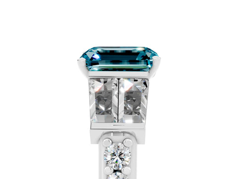 White gold Emerald Cut Blue Topaz Engagement Ring with Baguette Side Stones and Channel Set Band_5