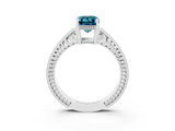 White gold Emerald Cut Blue Topaz Engagement Ring with Milgrain Channel Set Band and Prong Setting_3