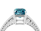 White gold Emerald Cut Blue Topaz Engagement Ring with Milgrain Channel Set Band and Prong Setting_4