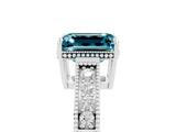 White gold Emerald Cut Blue Topaz Engagement Ring with Milgrain Channel Set Band and Prong Setting_5