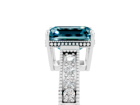 White gold Emerald Cut Blue Topaz Engagement Ring with Milgrain Channel Set Band and Prong Setting_5