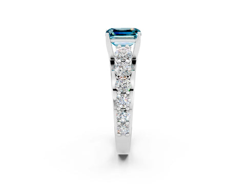 White gold Emerald Cut Blue Topaz Engagement Ring with Pavé Band and Four-Prong Setting_2