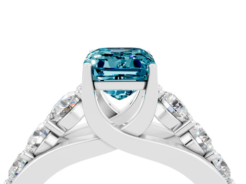 White gold Emerald Cut Blue Topaz Engagement Ring with Pavé Band and Four-Prong Setting_4