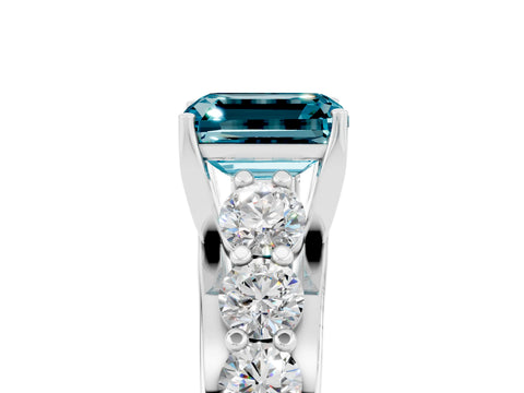 White gold Emerald Cut Blue Topaz Engagement Ring with Pavé Band and Four-Prong Setting_5