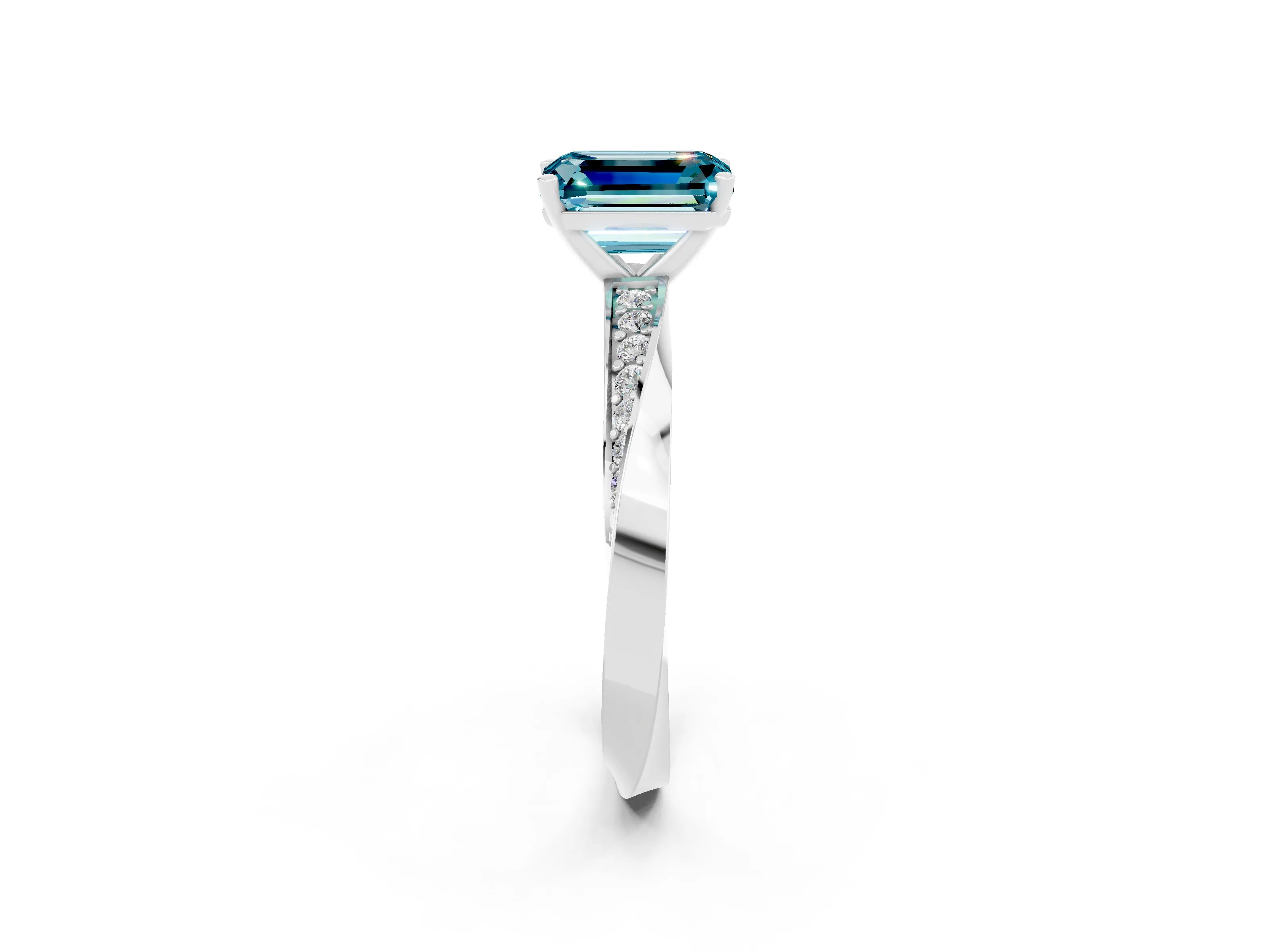 White gold Emerald Cut Blue Topaz Engagement Ring with Side Stone Accents and Four-Prong Setting_29