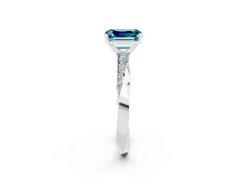 White gold Emerald Cut Blue Topaz Engagement Ring with Side Stone Accents and Four-Prong Setting_29