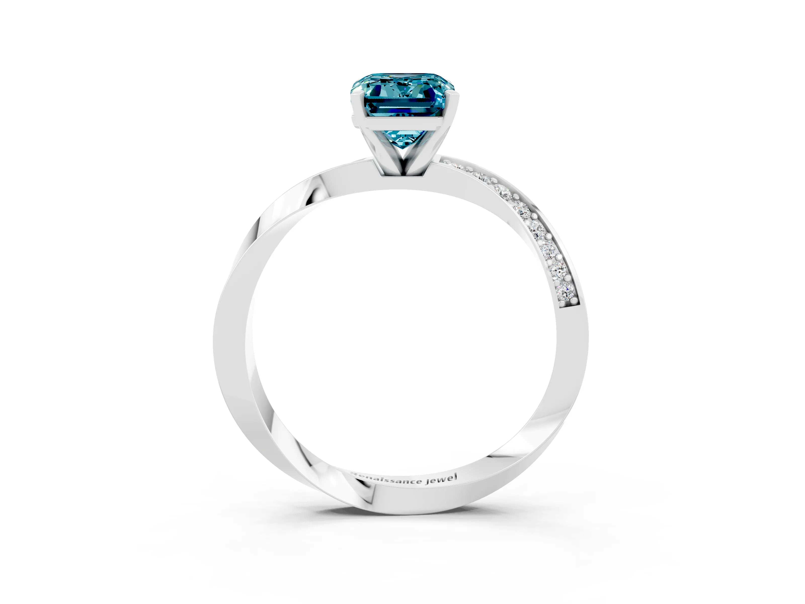 White gold Emerald Cut Blue Topaz Engagement Ring with Side Stone Accents and Four-Prong Setting_30