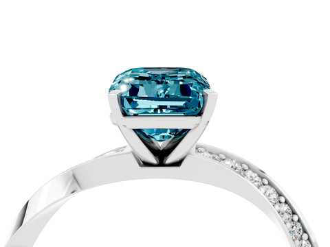 White gold Emerald Cut Blue Topaz Engagement Ring with Side Stone Accents and Four-Prong Setting_31