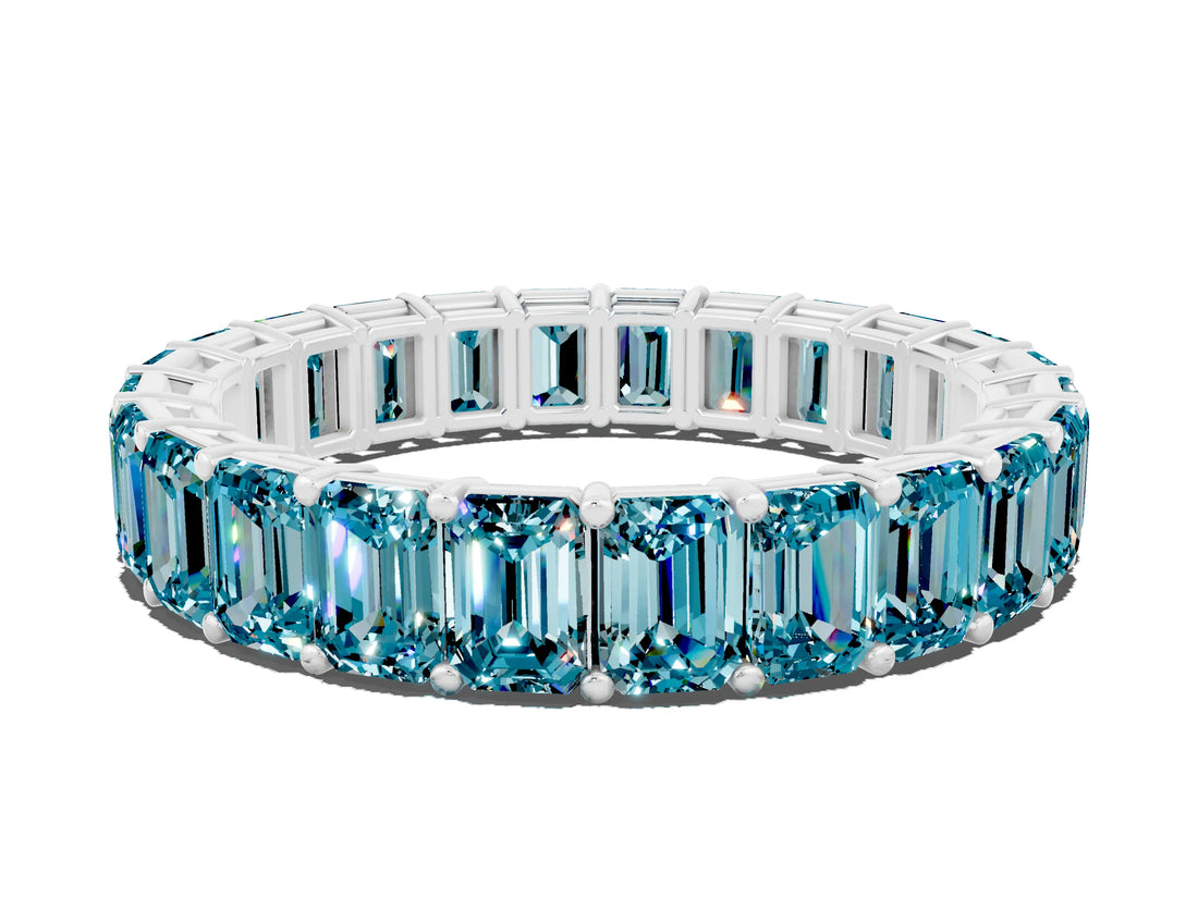 White gold Emerald Cut Blue Topaz Eternity Band with Shared Prong Setting_6