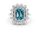 White gold Emerald Cut Blue Topaz Floral Double Halo Engagement Ring with Prong Setting_60