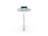 White gold Emerald Cut Blue Topaz Floral Double Halo Engagement Ring with Prong Setting_62