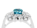 White gold Emerald Cut Blue Topaz Floral Double Halo Engagement Ring with Prong Setting_64