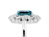 White gold Emerald Cut Blue Topaz Floral Double Halo Engagement Ring with Prong Setting_65