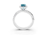 White gold Emerald Cut Blue Topaz Halo Ring with Round Split Shank and Prong Setting_63