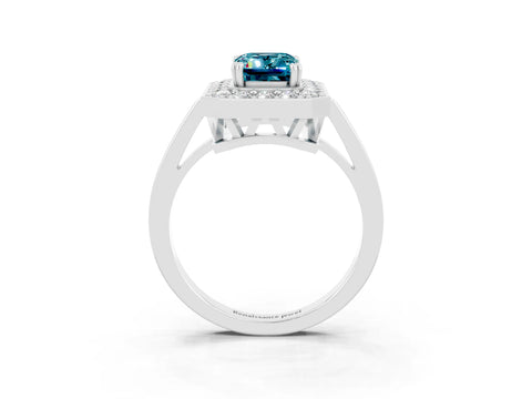 White gold Emerald Cut Blue Topaz Halo Ring with Split Shank and Four-Prong Setting_3