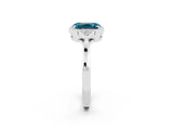 White gold Emerald Cut Blue Topaz Halo Ring with Tapered Band and Four-Prong Setting_2