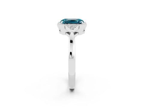 White gold Emerald Cut Blue Topaz Halo Ring with Tapered Band and Four-Prong Setting_2