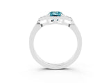 White gold Emerald Cut Blue Topaz Halo Ring with Tapered Band and Four-Prong Setting_3