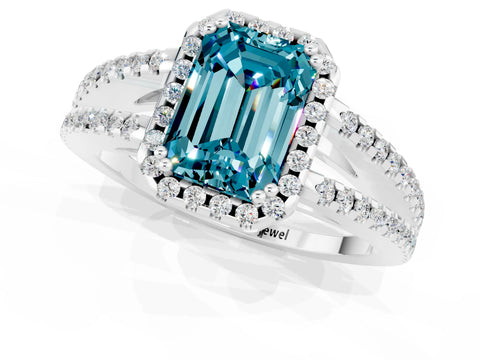 White gold Emerald Cut Blue Topaz Halo Split Shank Engagement Ring_13