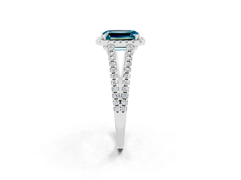 White gold Emerald Cut Blue Topaz Halo Split Shank Engagement Ring_14