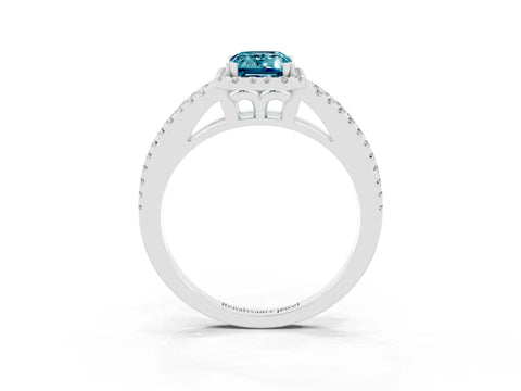 White gold Emerald Cut Blue Topaz Halo Split Shank Engagement Ring_15