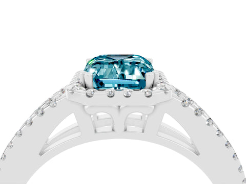 White gold Emerald Cut Blue Topaz Halo Split Shank Engagement Ring_16