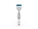 White gold Emerald Cut Blue Topaz Halo Twist Band Solitaire Prong Setting Ring_2